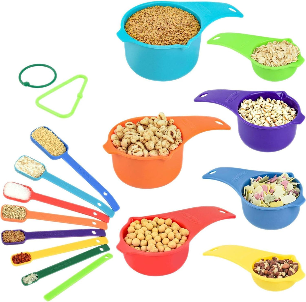 Plastic Measuring Cups and Spoons Set 15, Plastic Measuring Cups and Spoons for Kitchen & Baking, Metric & US 7 Measure Cup & 7 Measure Spoon with Leveler, Mixing Color (random rainbow)