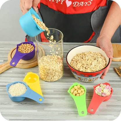 Plastic Measuring Cups and Spoons Set 15, Plastic Measuring Cups and Spoons for Kitchen & Baking, Metric & US 7 Measure Cup & 7 Measure Spoon with Leveler, Mixing Color (random rainbow)