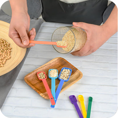 Plastic Measuring Cups and Spoons Set 15, Plastic Measuring Cups and Spoons for Kitchen & Baking, Metric & US 7 Measure Cup & 7 Measure Spoon with Leveler, Mixing Color (random rainbow)