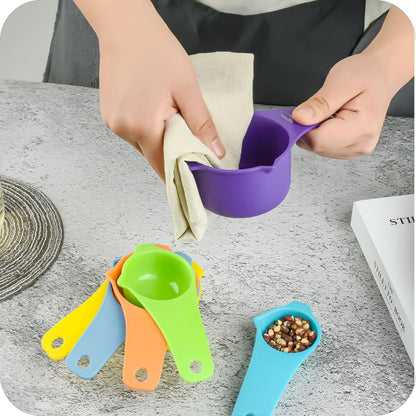 Plastic Measuring Cups and Spoons Set 15, Plastic Measuring Cups and Spoons for Kitchen & Baking, Metric & US 7 Measure Cup & 7 Measure Spoon with Leveler, Mixing Color (random rainbow)
