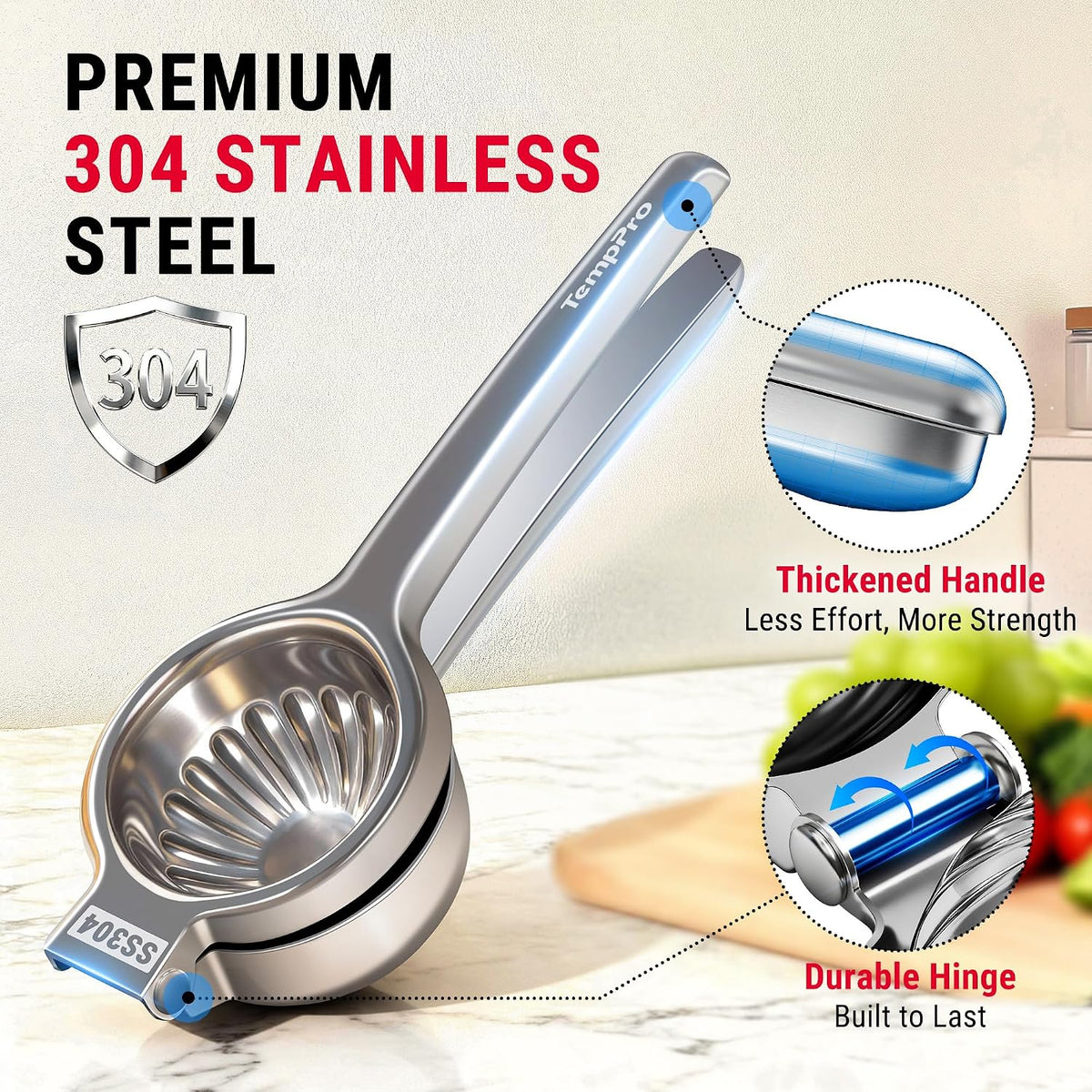 Lemon Lime Squeezer, 304 Stainless Steel Hand Press Citrus Juicer