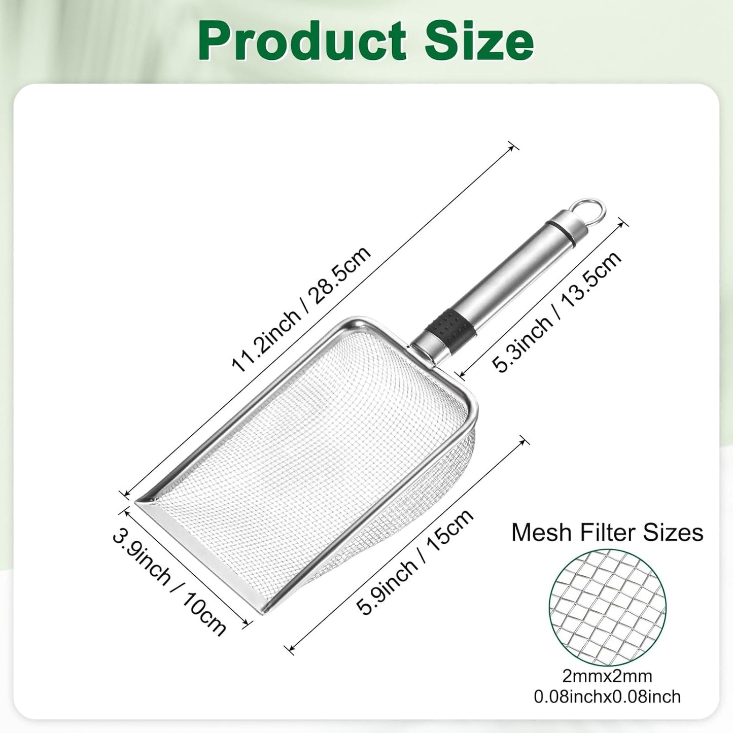 1-Pack Gardening Soil Sifter, 1 mm Mesh Stainless Steel Sand Soil Compost Sieve with Stainless Steel Handle for Sand/Dirt/Rock Compost [Silver Tone]