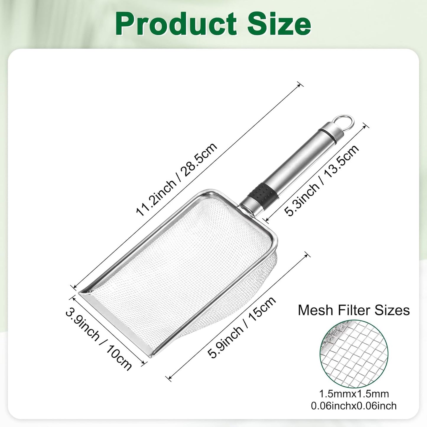 1-Pack Gardening Soil Sifter, 1 mm Mesh Stainless Steel Sand Soil Compost Sieve with Stainless Steel Handle for Sand/Dirt/Rock Compost [Silver Tone]
