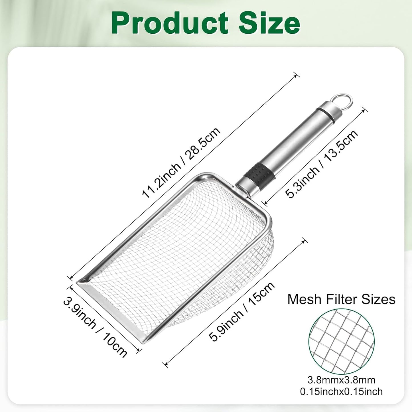 1-Pack Gardening Soil Sifter, 1 mm Mesh Stainless Steel Sand Soil Compost Sieve with Stainless Steel Handle for Sand/Dirt/Rock Compost [Silver Tone]
