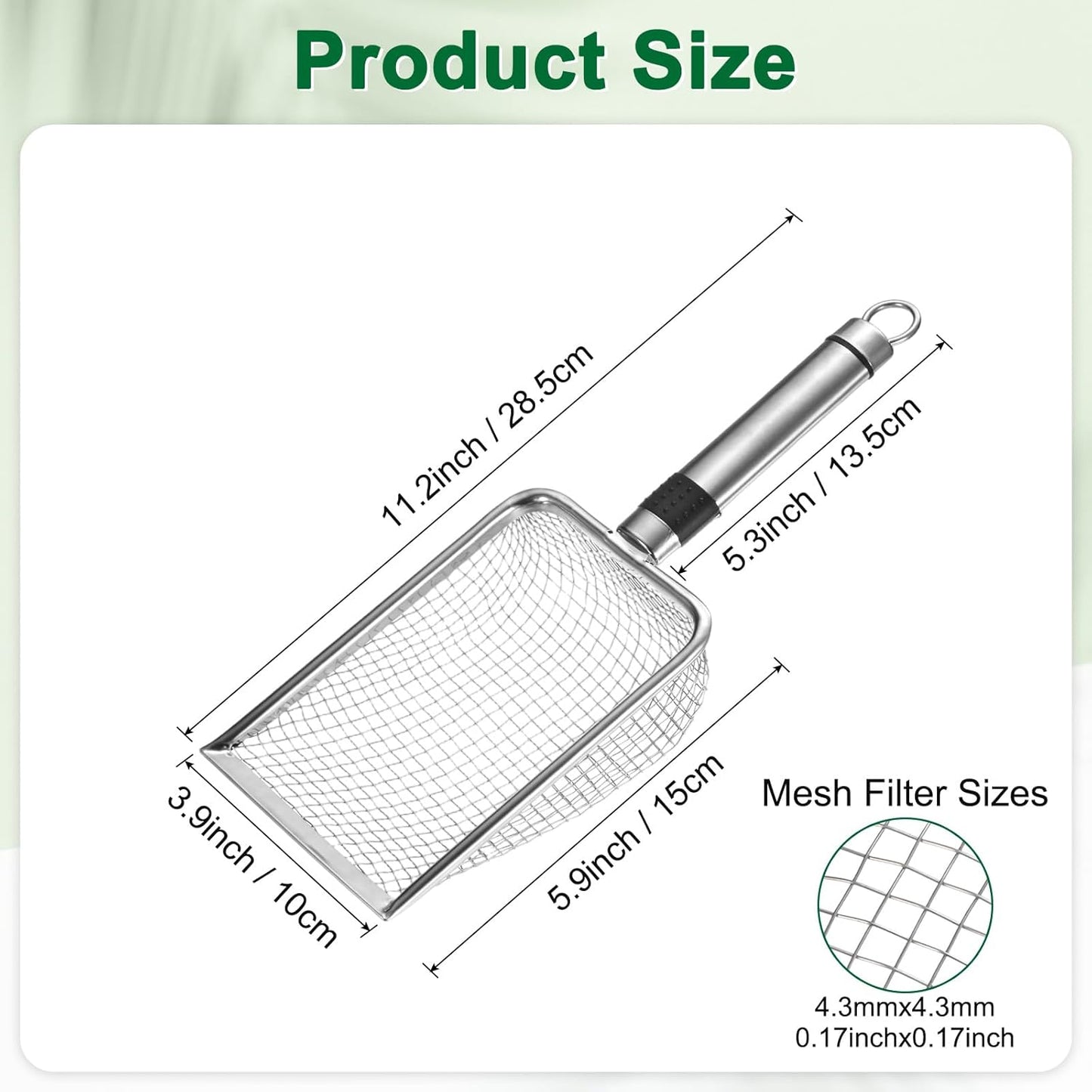 1-Pack Gardening Soil Sifter, 1 mm Mesh Stainless Steel Sand Soil Compost Sieve with Stainless Steel Handle for Sand/Dirt/Rock Compost [Silver Tone]