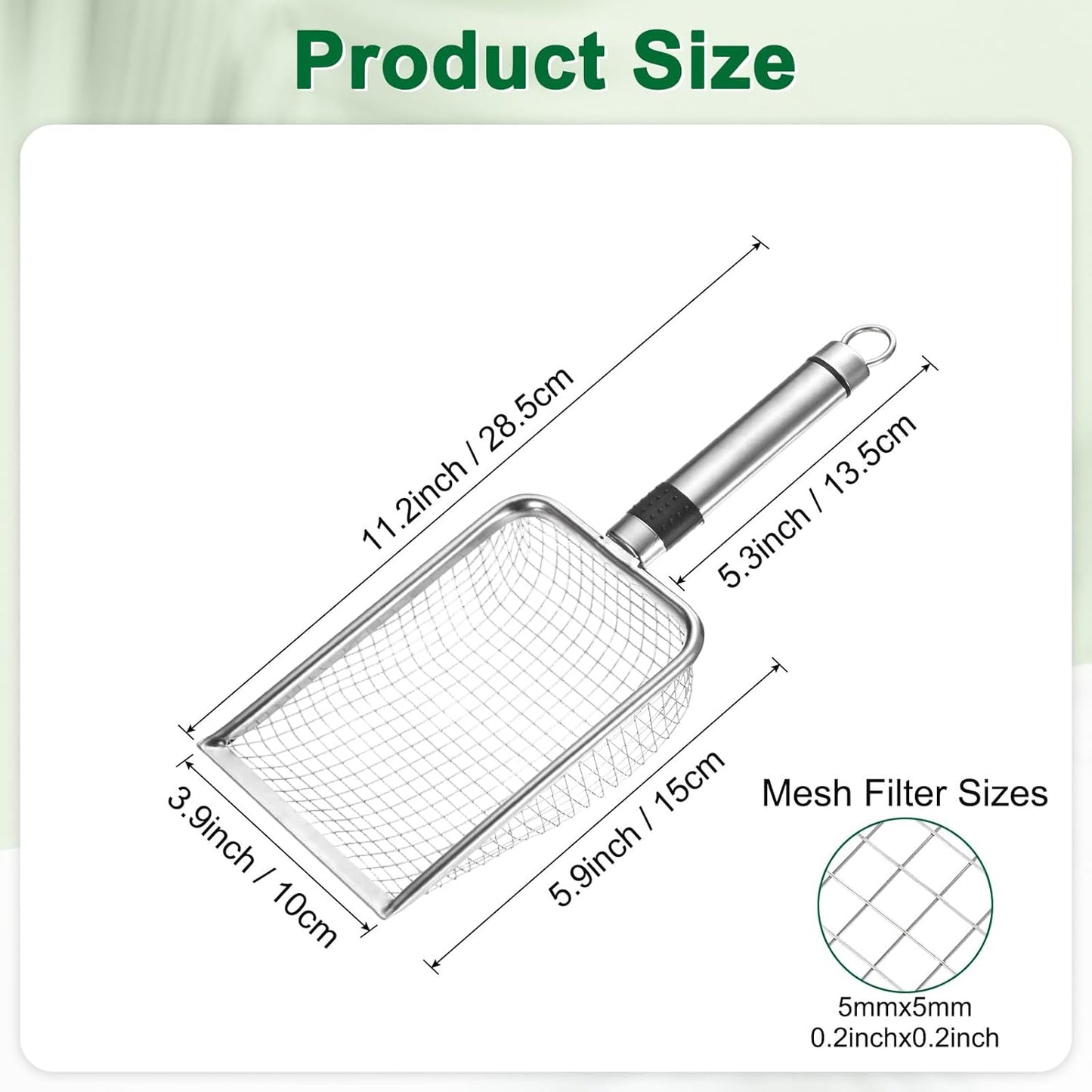 1-Pack Gardening Soil Sifter, 1 mm Mesh Stainless Steel Sand Soil Compost Sieve with Stainless Steel Handle for Sand/Dirt/Rock Compost [Silver Tone]