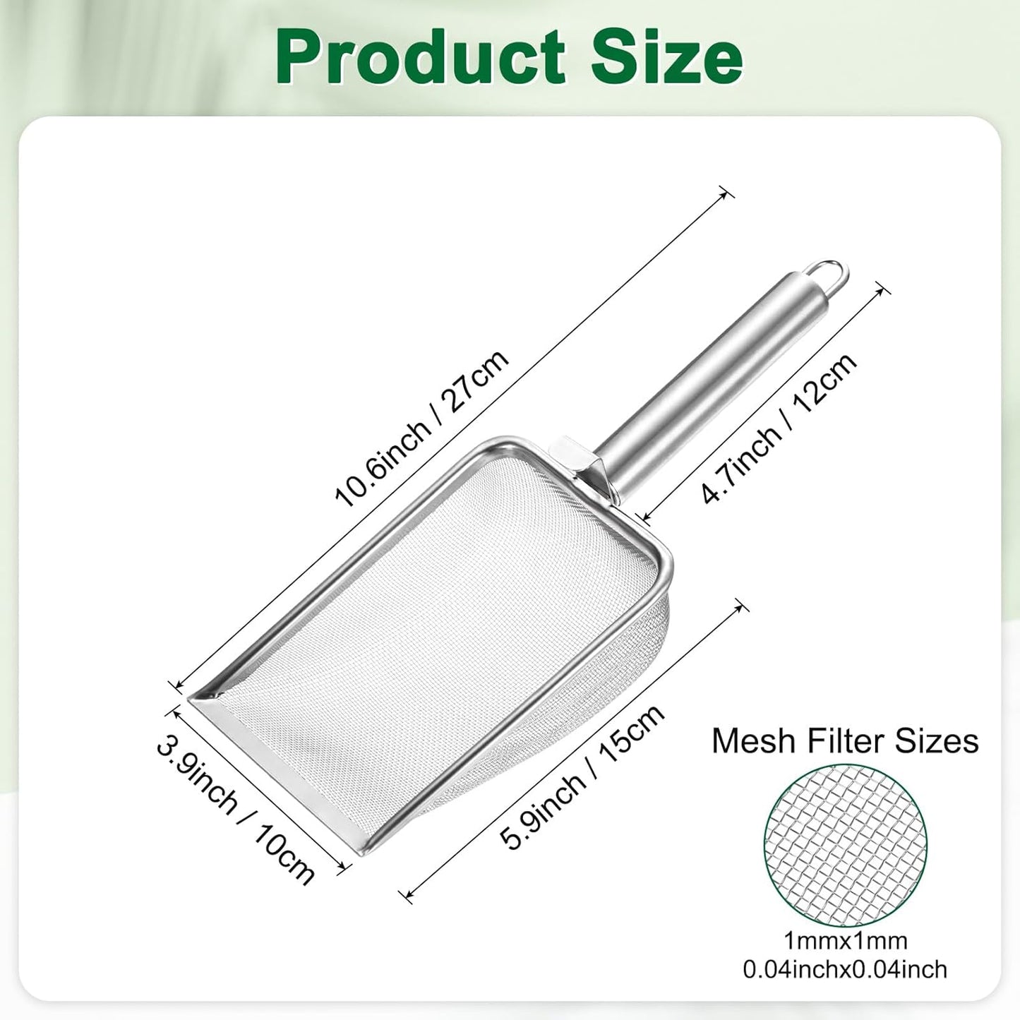 1-Pack Gardening Soil Sifter, 1 mm Mesh Stainless Steel Sand Soil Compost Sieve with Stainless Steel Handle for Sand/Dirt/Rock Compost [Silver Tone]