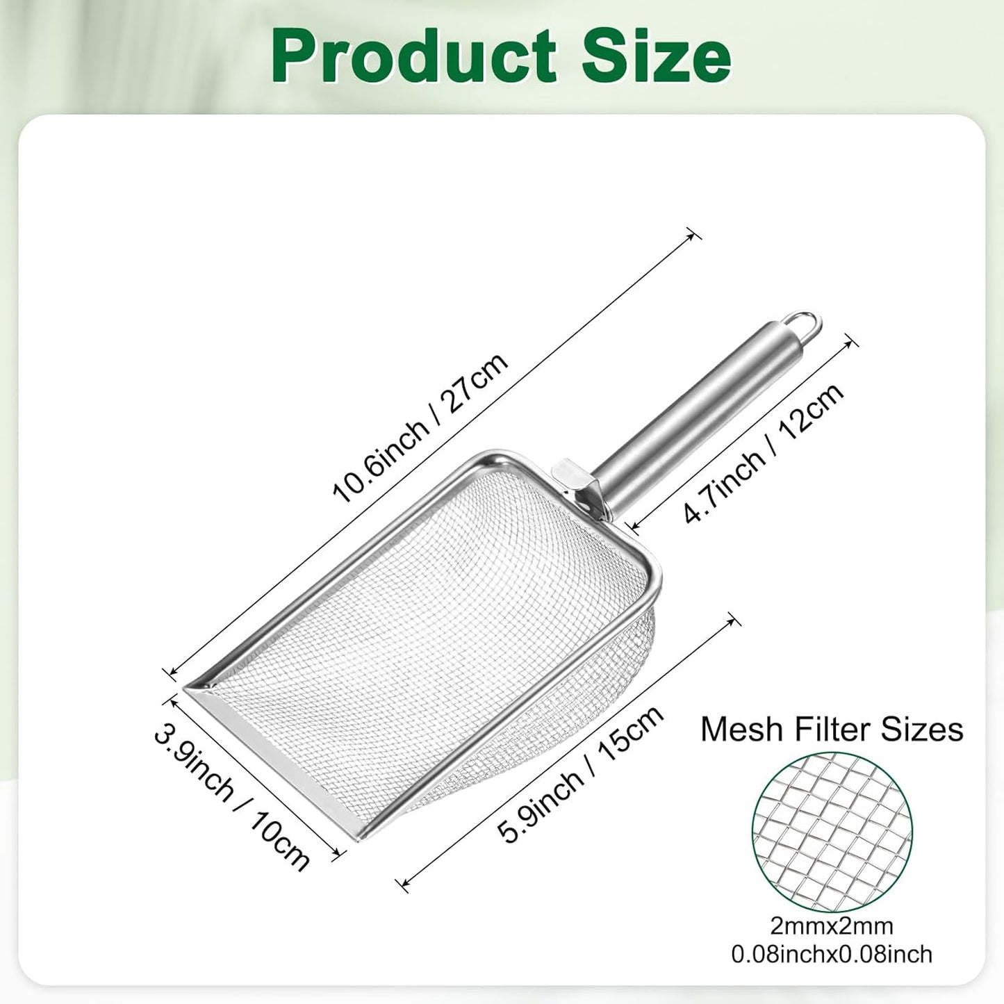 1-Pack Gardening Soil Sifter, 1 mm Mesh Stainless Steel Sand Soil Compost Sieve with Stainless Steel Handle for Sand/Dirt/Rock Compost [Silver Tone]