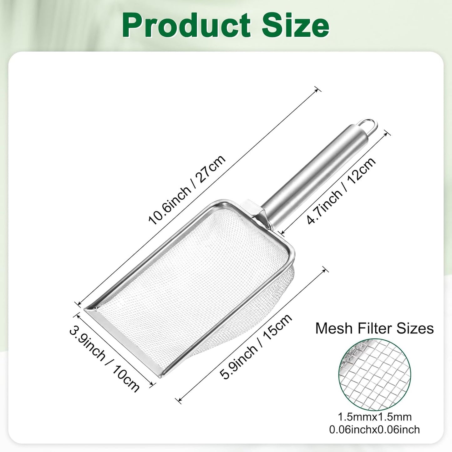 1-Pack Gardening Soil Sifter, 1 mm Mesh Stainless Steel Sand Soil Compost Sieve with Stainless Steel Handle for Sand/Dirt/Rock Compost [Silver Tone]