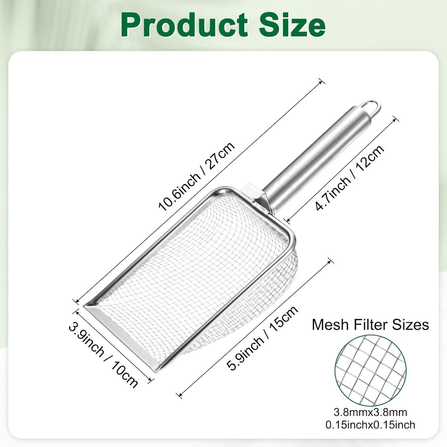 1-Pack Gardening Soil Sifter, 1 mm Mesh Stainless Steel Sand Soil Compost Sieve with Stainless Steel Handle for Sand/Dirt/Rock Compost [Silver Tone]
