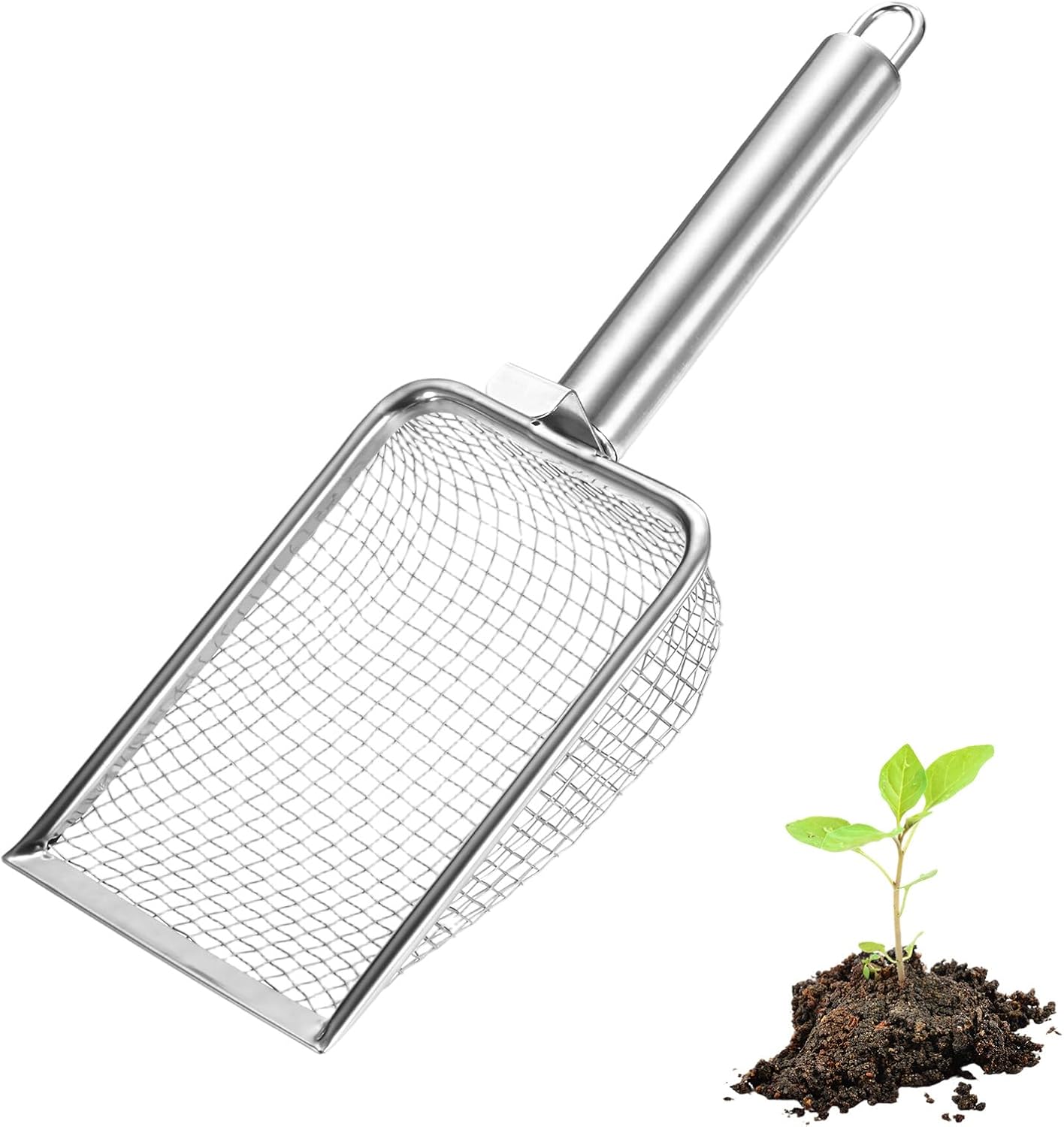1-Pack Gardening Soil Sifter, 1 mm Mesh Stainless Steel Sand Soil Compost Sieve with Stainless Steel Handle for Sand/Dirt/Rock Compost [Silver Tone]