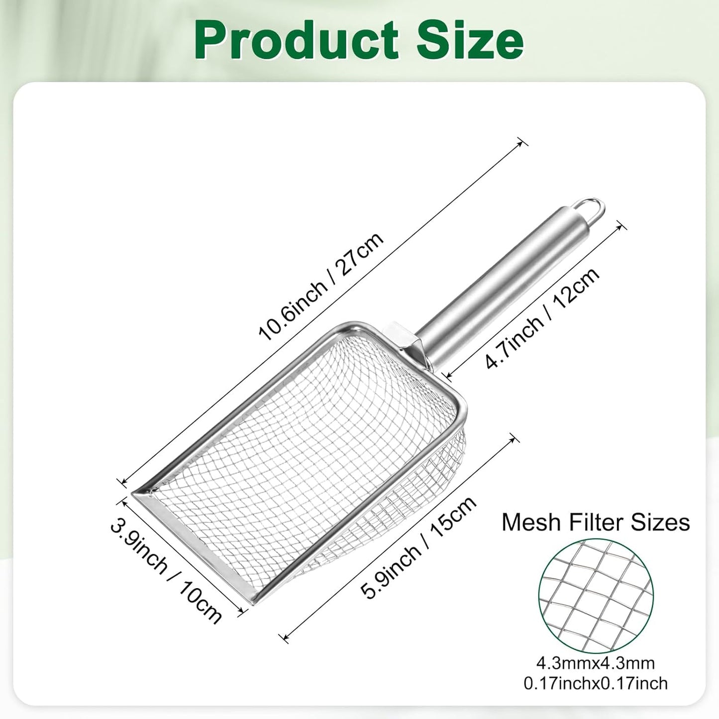 1-Pack Gardening Soil Sifter, 1 mm Mesh Stainless Steel Sand Soil Compost Sieve with Stainless Steel Handle for Sand/Dirt/Rock Compost [Silver Tone]