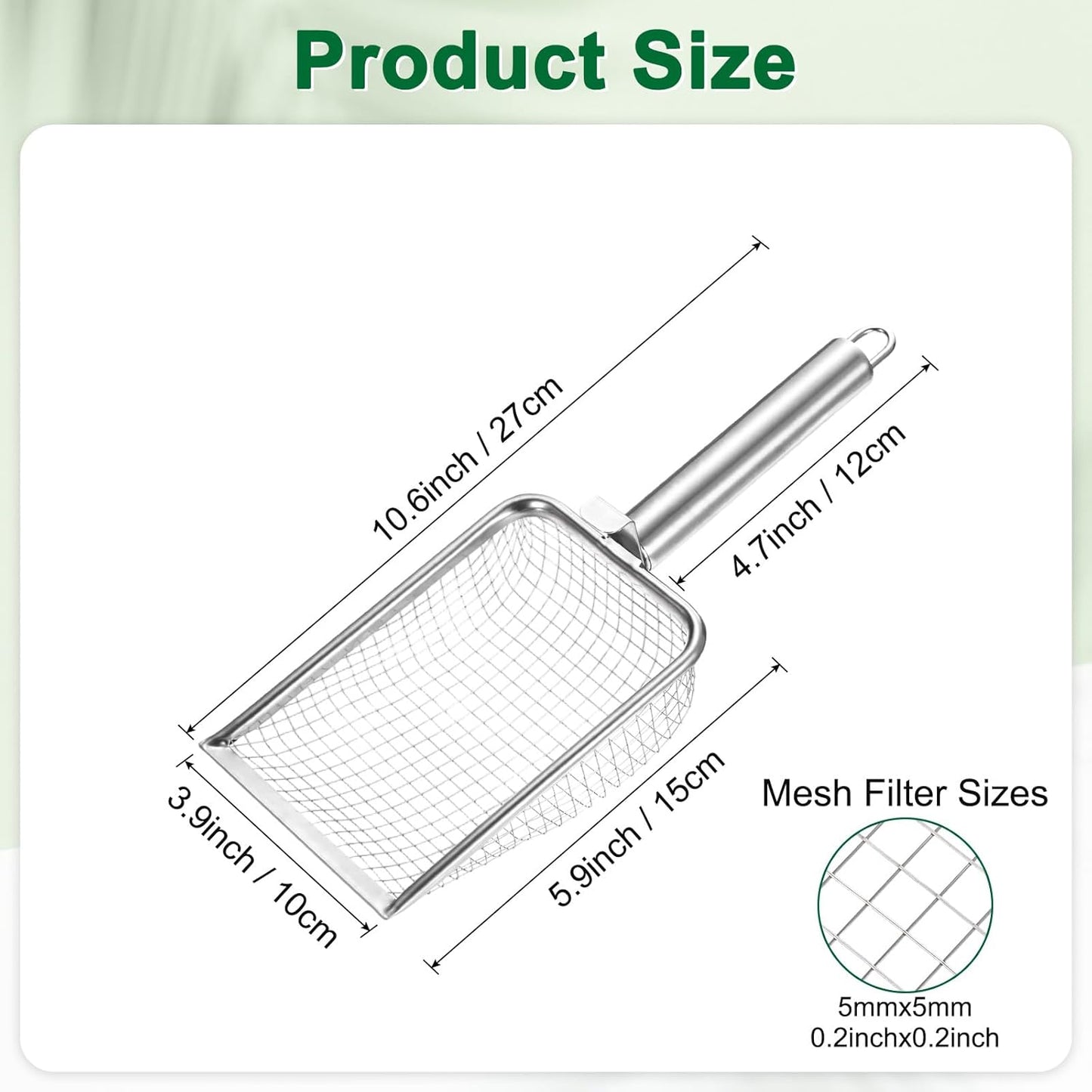 1-Pack Gardening Soil Sifter, 1 mm Mesh Stainless Steel Sand Soil Compost Sieve with Stainless Steel Handle for Sand/Dirt/Rock Compost [Silver Tone]