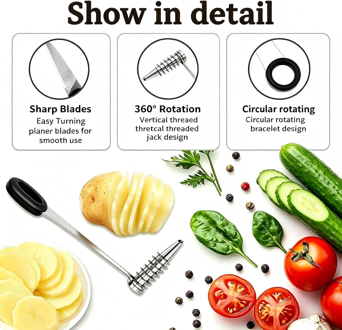 3pcs Piranha Spiral Cutter,Egg Spiral Slicer for Boiled Eggs Kitchen Tool