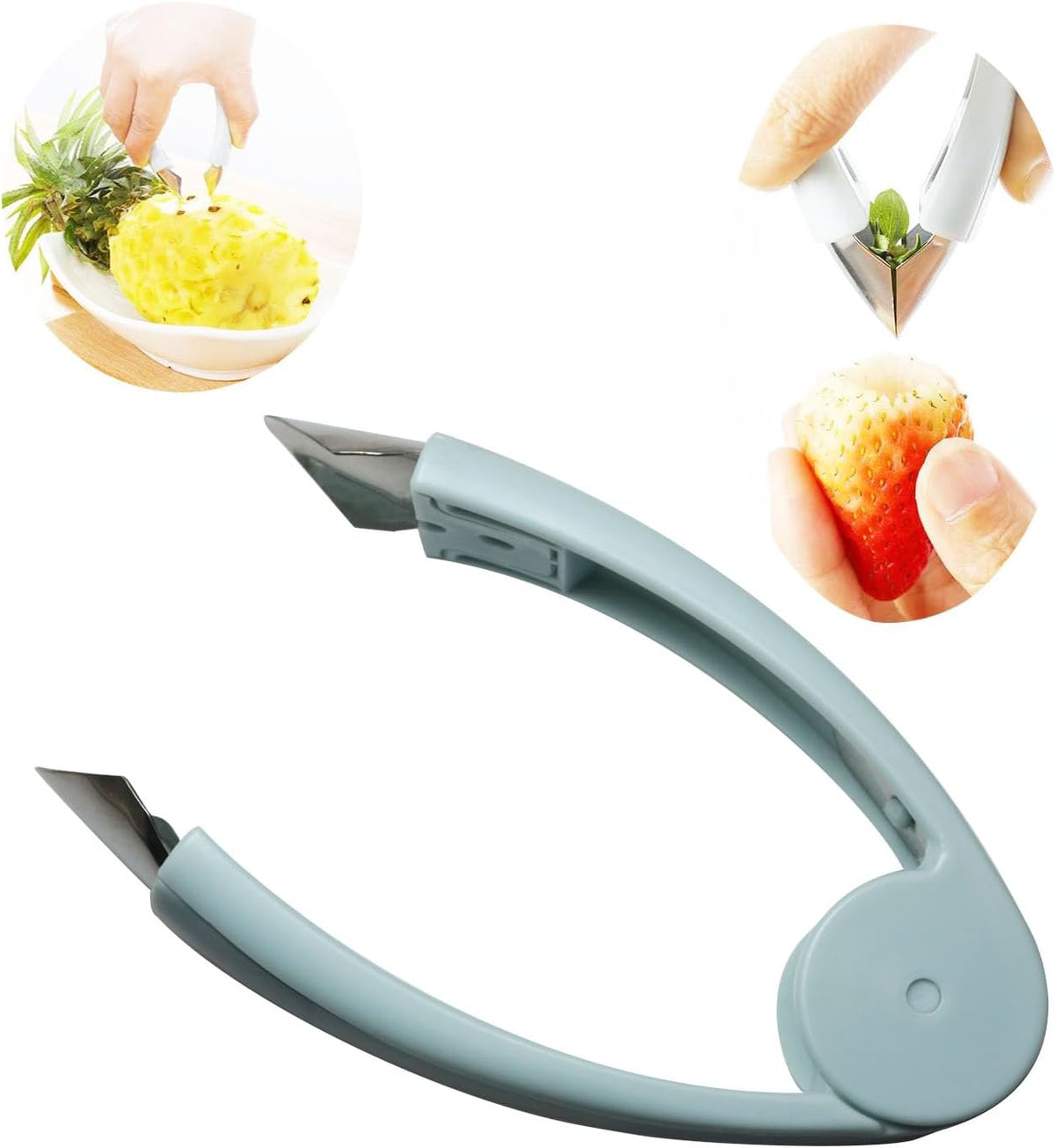 Stainless Steel Pineapple Corer Universal Multi Function Strawberry De Seeder Blue Stem Removal Tweezers For Potato Eye Removal and Carrot Peeling