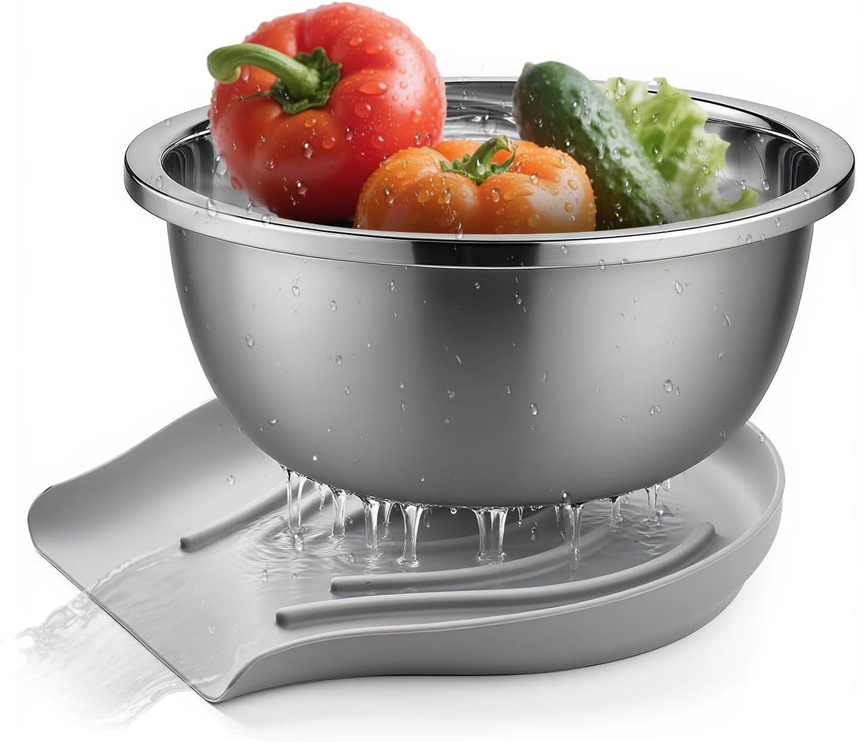 304 Stainless Steel Colander with Self-Draining Base, 5QT Food-Grade Silicone Base Large Colander Strainer for Kitchen Pasta Strainer Washing Bowl for Pasta Rice Fruits Vegetables