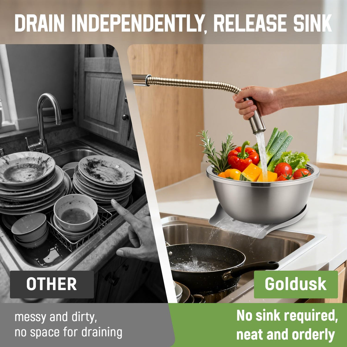 304 Stainless Steel Colander with Self-Draining Base, 5QT Food-Grade Silicone Base Large Colander Strainer for Kitchen Pasta Strainer Washing Bowl for Pasta Rice Fruits Vegetables