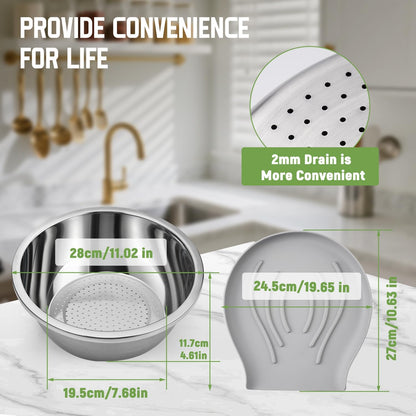 304 Stainless Steel Colander with Self-Draining Base, 5QT Food-Grade Silicone Base Large Colander Strainer for Kitchen Pasta Strainer Washing Bowl for Pasta Rice Fruits Vegetables
