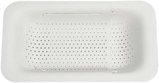 Collapsible Kitchen Colander Strainer, Expandable Over the Sink Colander for Kitchen, Adjustable Silicone Portable Sink Strainer, Foldable Wash Fruits Vegetables Noodle Basket (White)