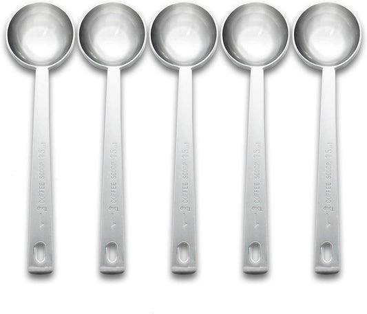 Coffee Measuring Scoop 1 Tablespoon long handle Stainless Steel spoon for Coffee, Milk Powder, Fruit Powder, Set of 5