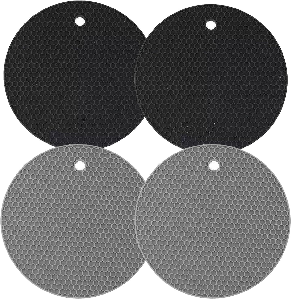 Silicone Trivet Mats, 4 Pack, Black and Grey