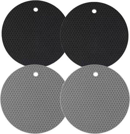 Silicone Trivet Mats, 4 Pack, Black and Grey
