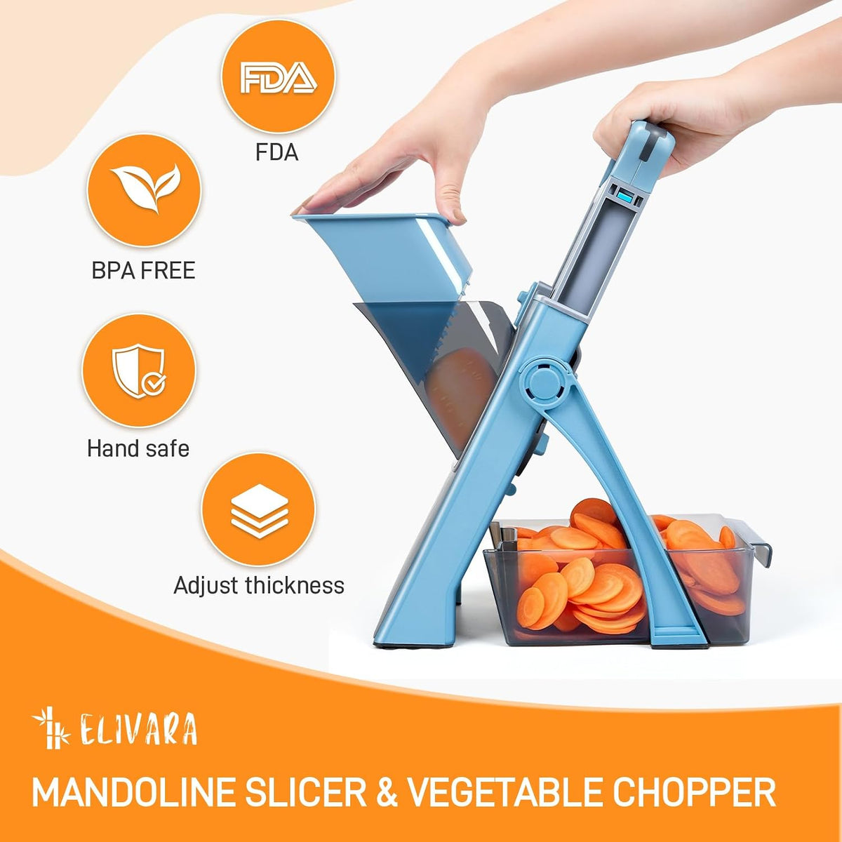 Safe Mandoline Slicer Plus – Adjustable Vegetable Chopper, Stainless Steel Blade, BPA-Free, Sky Blue