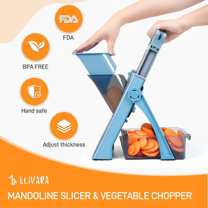 Safe Mandoline Slicer Plus – Adjustable Vegetable Chopper, Stainless Steel Blade, BPA-Free, Sky Blue