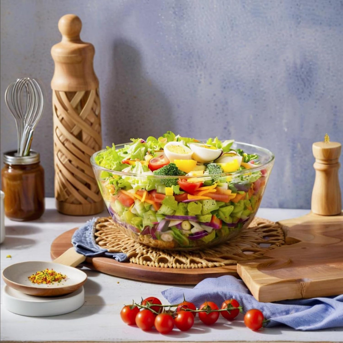 4.7QT Large Glass Mixing Bowl with White Lid, Big Salad Bowl with Lid, Large Glass Bowls for Sourdough and Kithen