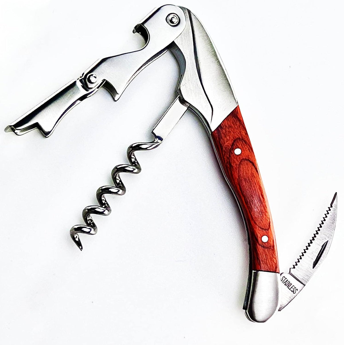 Exquiste Waiter Corkscrew for Bartenders, Professional Wine Opener With Premium Rosewood Handle,Double Hinged Bottle Opener with Serrated Foil Cutter for Sommelier, Bartend