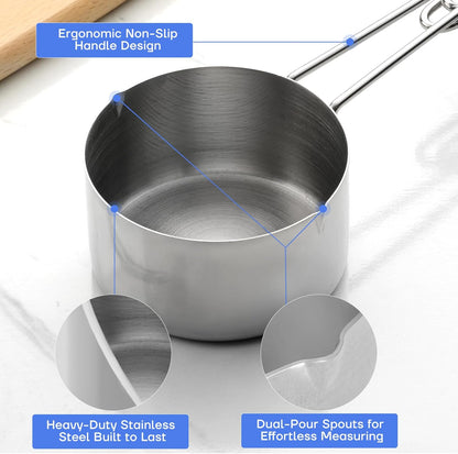 10-Piece Stainless Steel Measuring Cups and Spoons Set for Home Baking Essentials, Dishwasher Safe Kitchen Tools