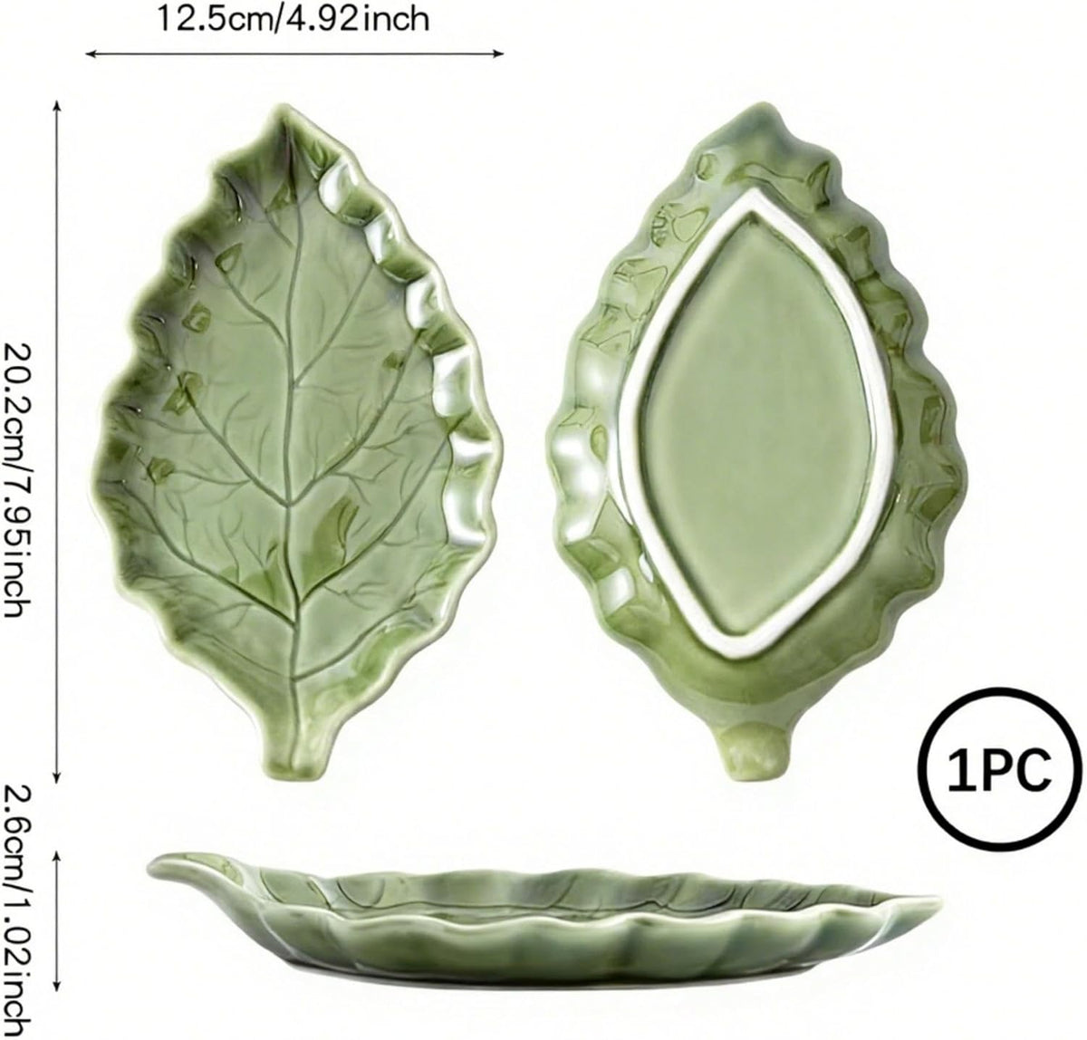 Ceramic Leaf Shape Spoon Rest for cooking, Cute Green Cooking Spoon Holder for Stove Top,Large Porcelain Spatula Rest for Kitchen Counter, Farmhouse Kitchen Decor (green)