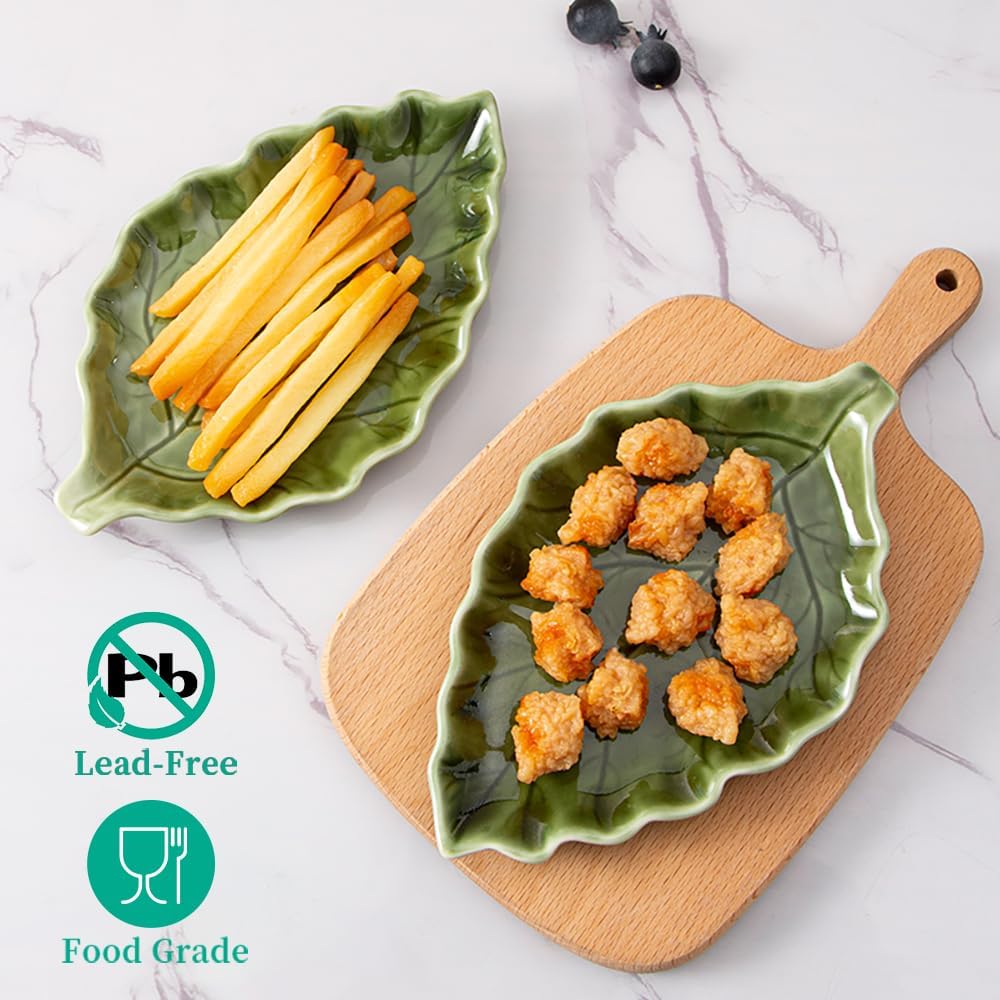 Ceramic Leaf Shape Spoon Rest for cooking, Cute Green Cooking Spoon Holder for Stove Top,Large Porcelain Spatula Rest for Kitchen Counter, Farmhouse Kitchen Decor (green)