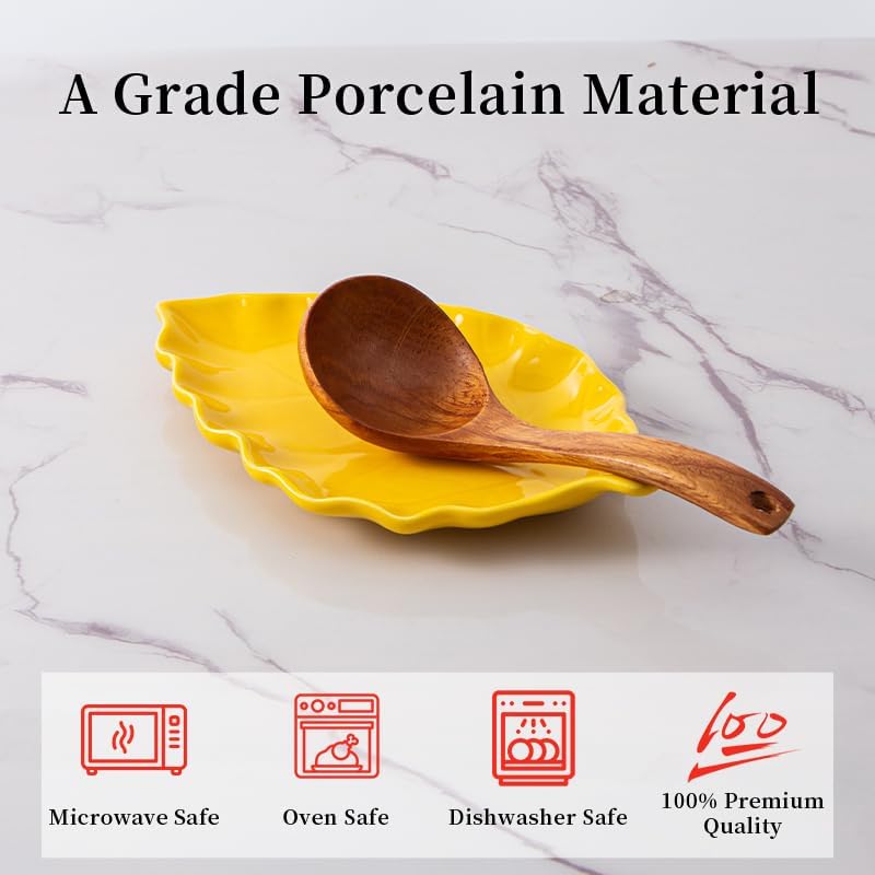 Ceramic Leaf Shape Spoon Rest for cooking, Cute Green Cooking Spoon Holder for Stove Top,Large Porcelain Spatula Rest for Kitchen Counter, Farmhouse Kitchen Decor (green)