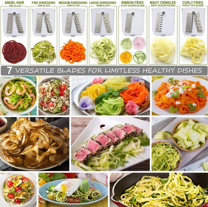 7-Blade Spiralizer & QuickPush Food Chopper