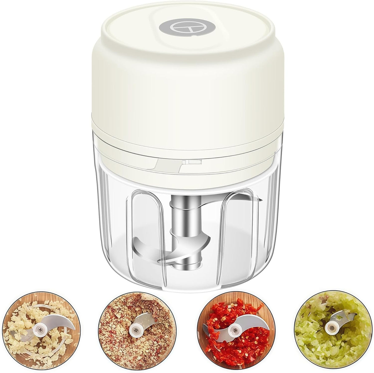 250ML Mini Electric Garlic Chopper, Garlic Mincer Grinder Masher (1 Cup) | USB Wireless Garlic Press, Small Food Processor Blender for Vegetable Ginger Chili, White