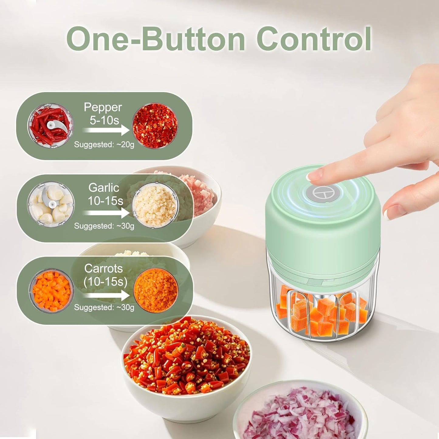 250ML Mini Electric Garlic Chopper, Garlic Mincer Grinder Masher (1 Cup) | USB Wireless Garlic Press, Small Food Processor Blender for Vegetable Ginger Chili, White