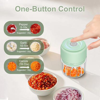 250ML Mini Electric Garlic Chopper, Garlic Mincer Grinder Masher (1 Cup) | USB Wireless Garlic Press, Small Food Processor Blender for Vegetable Ginger Chili, White