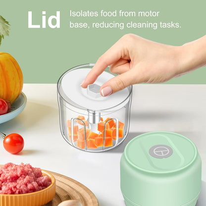 250ML Mini Electric Garlic Chopper, Garlic Mincer Grinder Masher (1 Cup) | USB Wireless Garlic Press, Small Food Processor Blender for Vegetable Ginger Chili, White