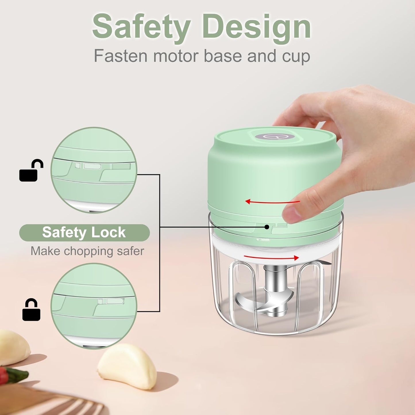 250ML Mini Electric Garlic Chopper, Garlic Mincer Grinder Masher (1 Cup) | USB Wireless Garlic Press, Small Food Processor Blender for Vegetable Ginger Chili, White