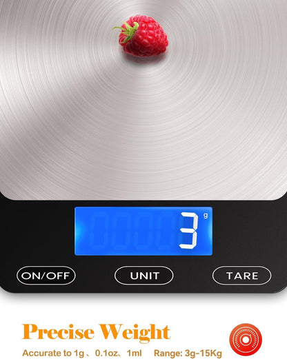 Food Scale -33lb Digital Kitchen Scale for Food Ounces Grams Rechargeable