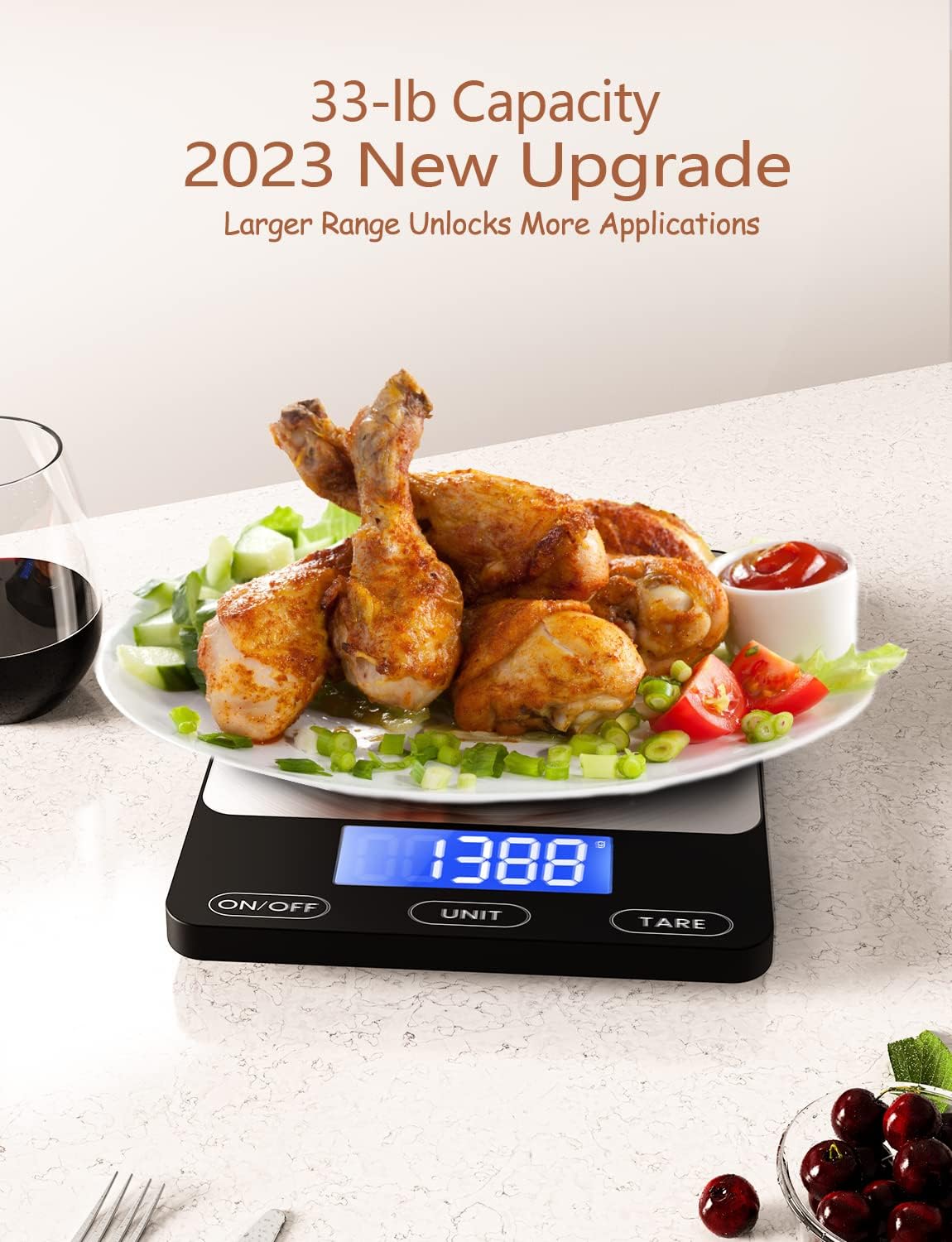 Food Scale -33lb Digital Kitchen Scale for Food Ounces Grams Rechargeable
