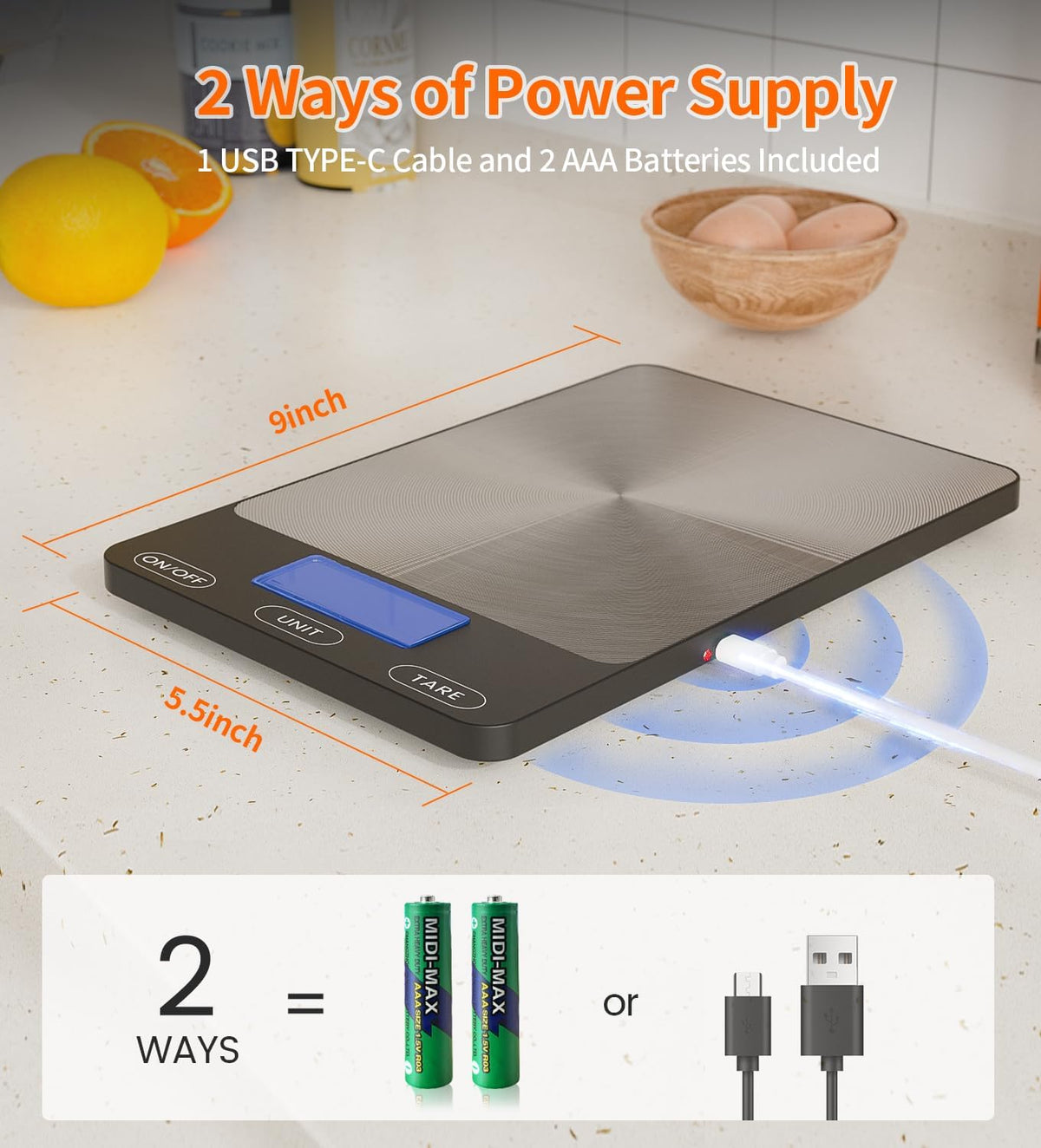 Food Scale -33lb Digital Kitchen Scale for Food Ounces Grams Rechargeable