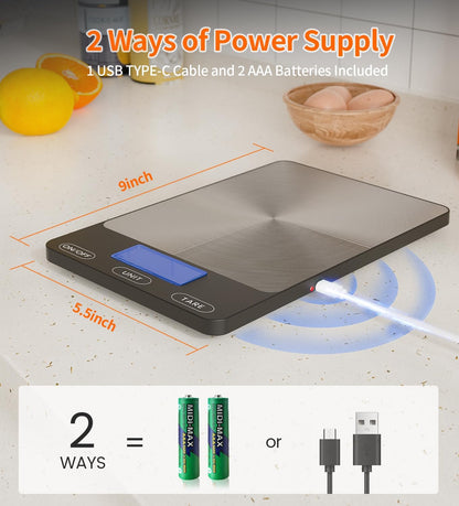 Food Scale -33lb Digital Kitchen Scale for Food Ounces Grams Rechargeable
