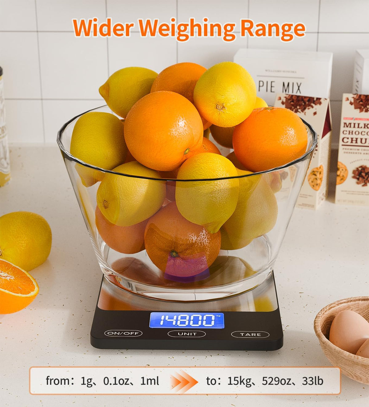 Food Scale -33lb Digital Kitchen Scale for Food Ounces Grams Rechargeable