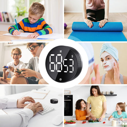 Kitchen Timer with LED Digital Display Smart Efficana for Home Classroom Gym Office, Volume and Brightness Adjustable Productivity Timer (Guncolor)