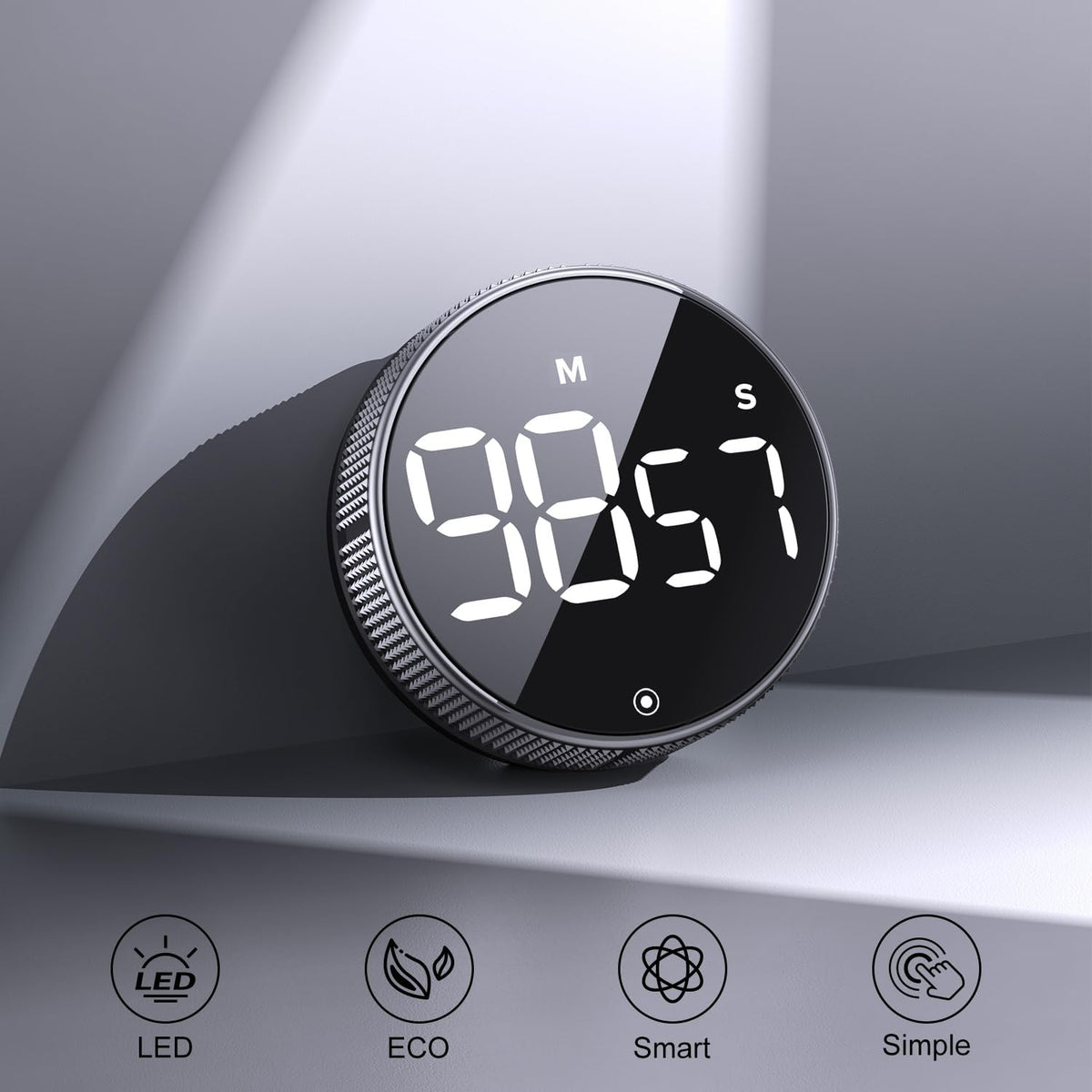 Kitchen Timer with LED Digital Display Smart Efficana for Home Classroom Gym Office, Volume and Brightness Adjustable Productivity Timer (Guncolor)
