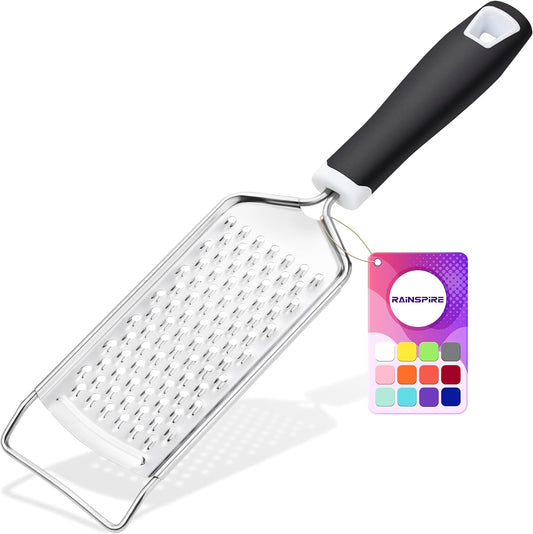Professional Cheese Graters for Kitchen Stainless Steel Handheld, Metal Lemon Zester Grater With Handle For Cheese, Chocolate, Spices, Kitchen Gadgets And Tools, Soft Grip Handle, Black