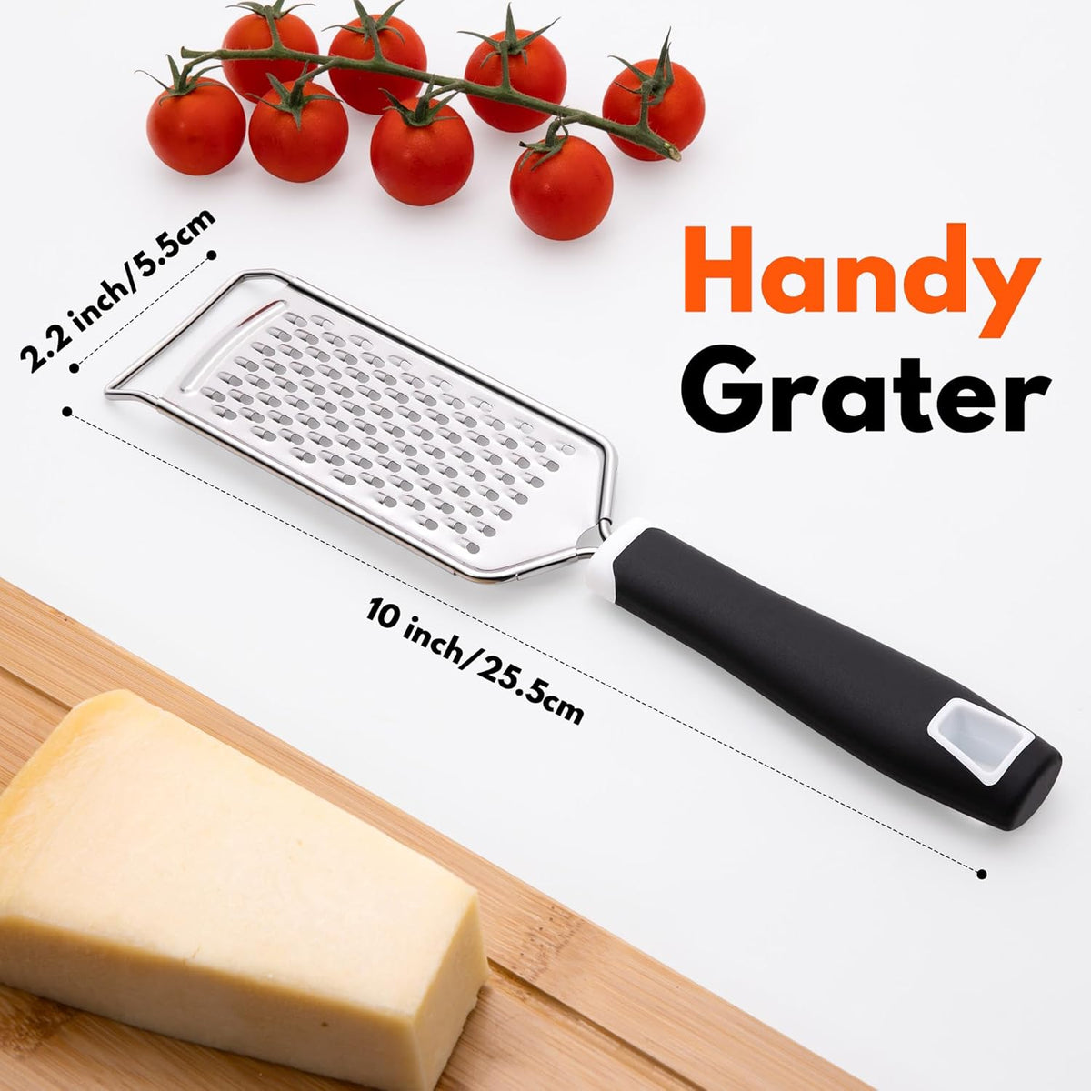 Professional Cheese Graters for Kitchen Stainless Steel Handheld, Metal Lemon Zester Grater With Handle For Cheese, Chocolate, Spices, Kitchen Gadgets And Tools, Soft Grip Handle, Black