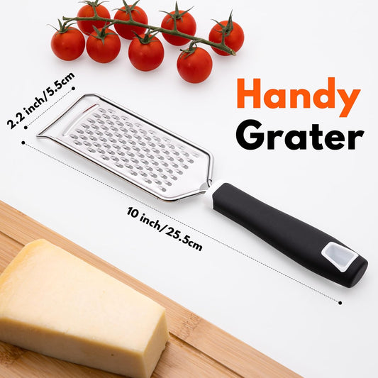 Professional Cheese Graters for Kitchen Stainless Steel Handheld, Metal Lemon Zester Grater With Handle For Cheese, Chocolate, Spices, Kitchen Gadgets And Tools, Soft Grip Handle, Black